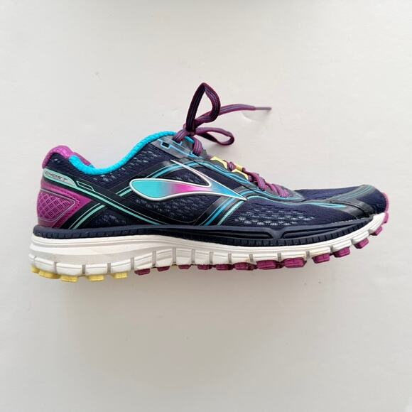 Brooks Ghost 8 Pink Blue Teal Size 8 Knit Run Gym Walk Comfort Worn 1X RARE - Picture 2 of 7